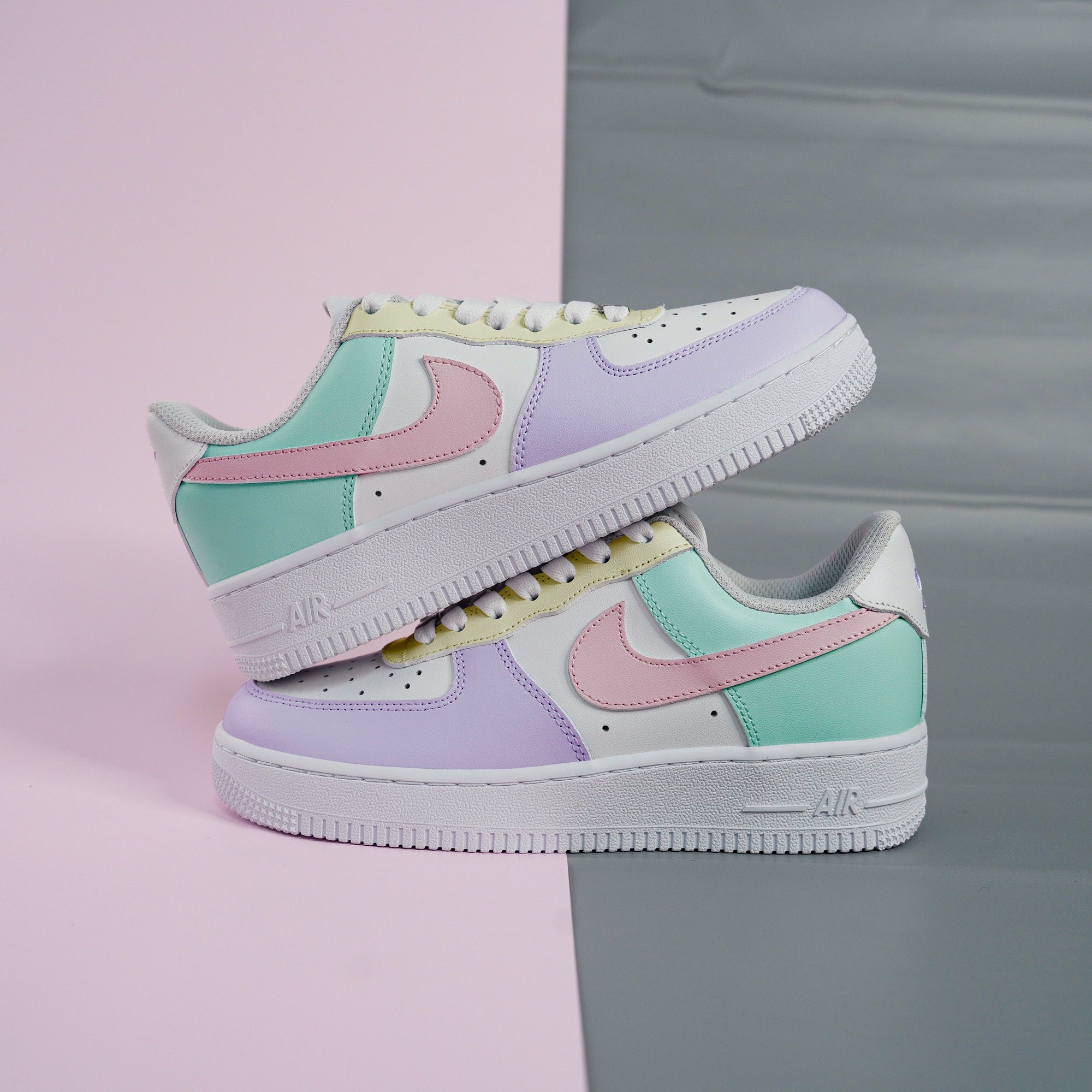 Pastel Purple Pink Green Air Force 1s Custom Shoes Sneakers SHECUSTOMIZE