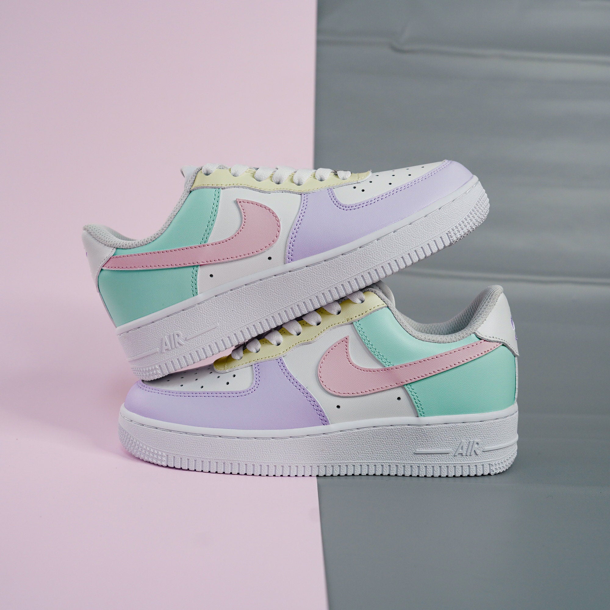 Pastel Purple Pink Green Air Force 1s Custom Shoes Sneakers-shecustomize