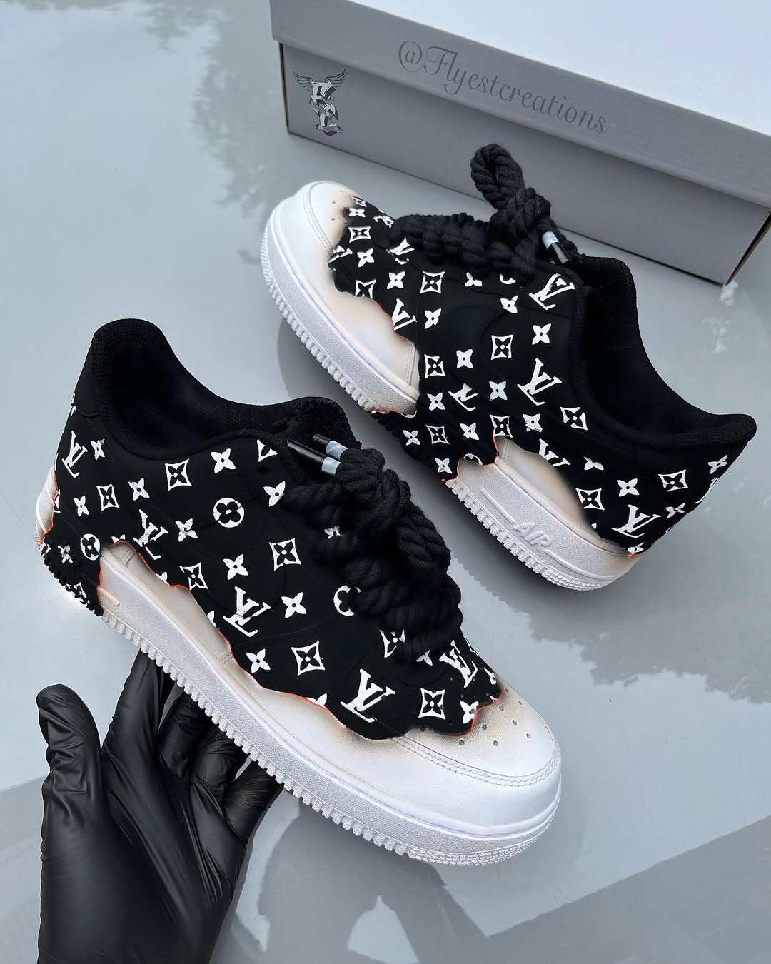 Hand Painted Custom Air Force 1 Black Monogram Sneakers-shecustomize