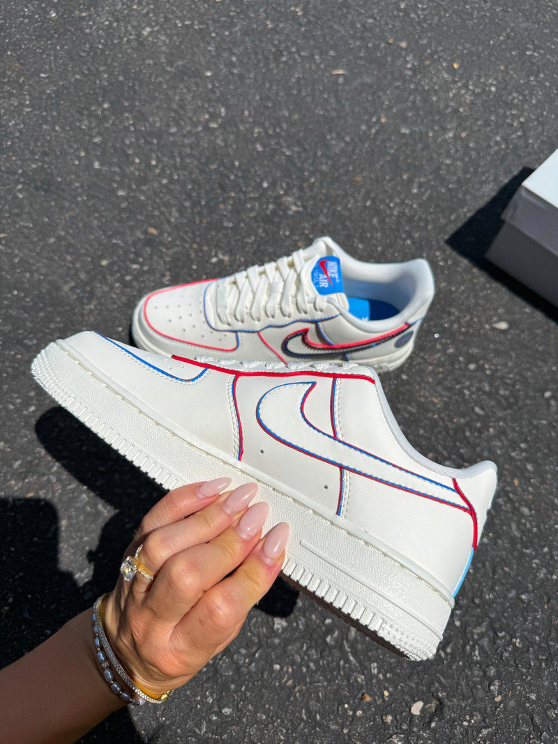 Hand Painted Custom Air Force 1 Red Blue Outline Sneakers-shecustomize