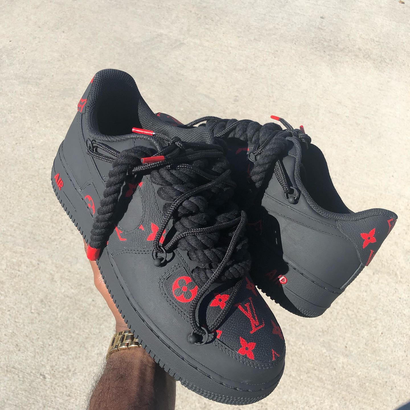 Hand Painted Black & Red Custom Air Force 1 Sneakers-shecustomize