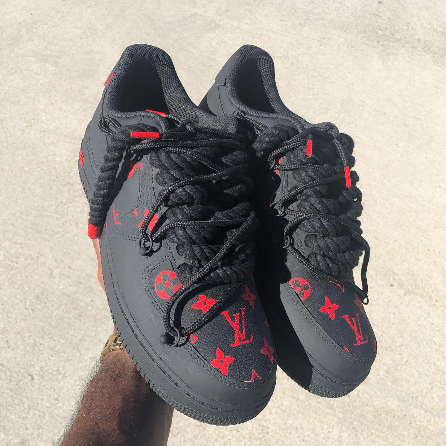Hand Painted Black & Red Custom Air Force 1 Sneakers-shecustomize