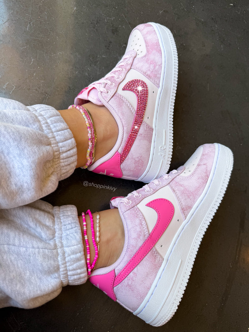 Hand Painted Pink Rhinestone Custom Air Force 1 Sneakers-shecustomize