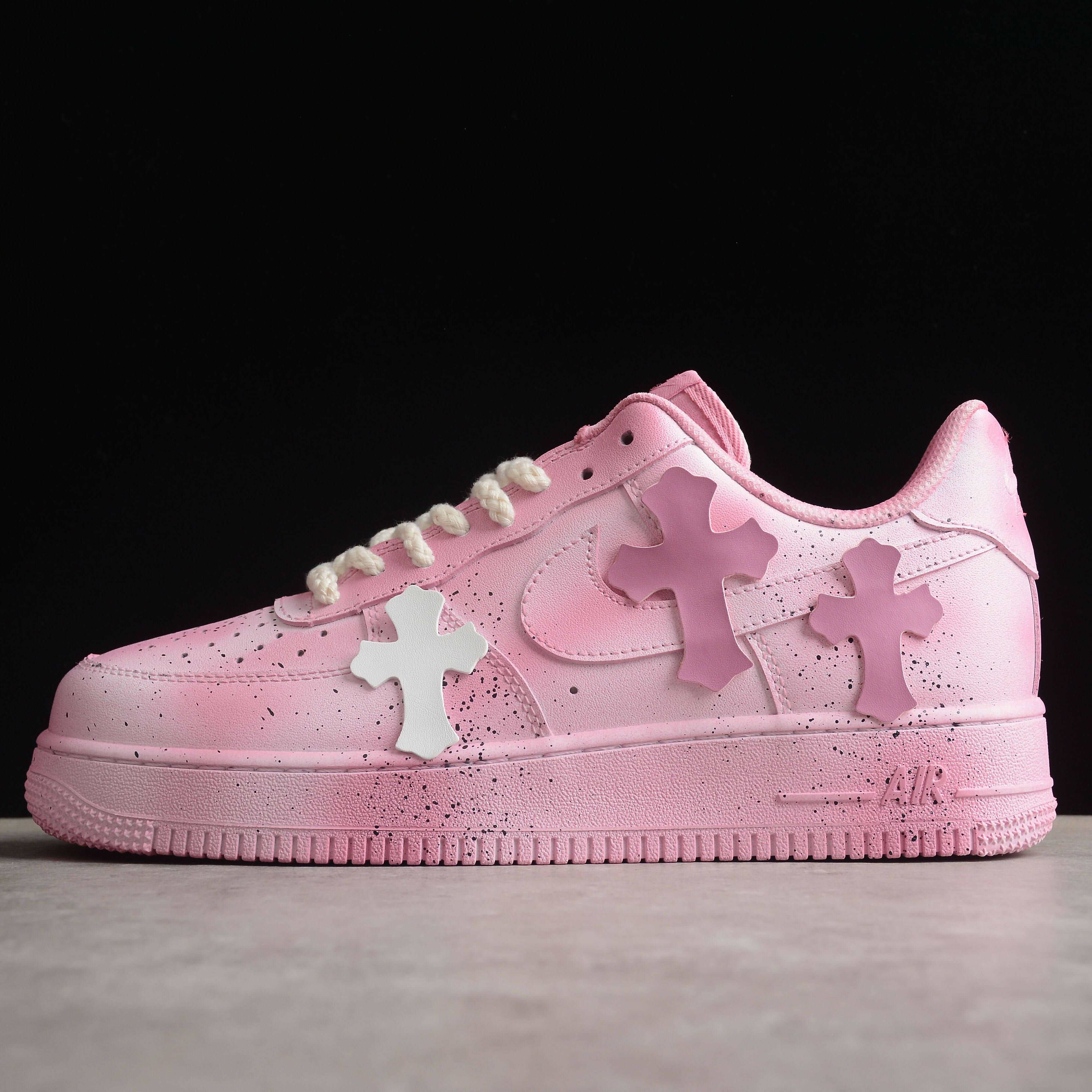 Pink Chrome Hearts Custom Air Force 1-shecustomize