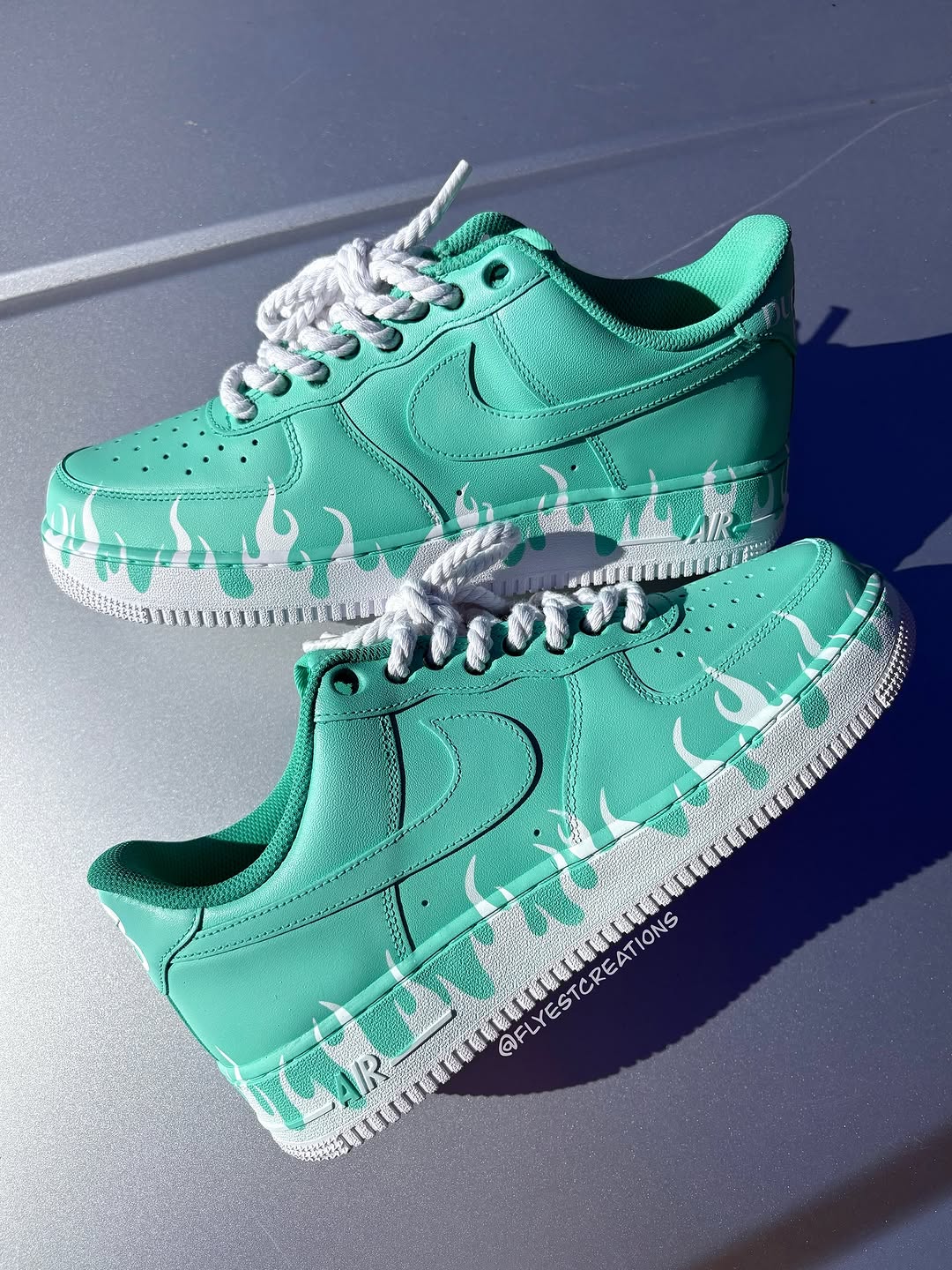 Hand Painted Mint Green Flame Custom Air Force 1 Sneakers-shecustomize