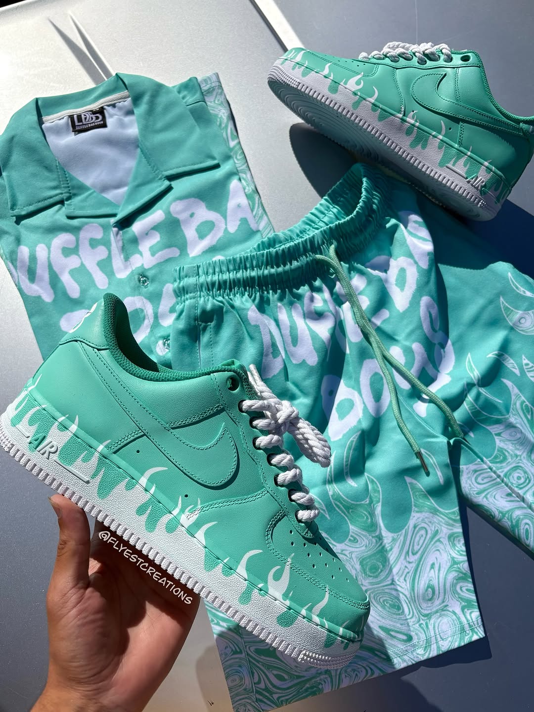 Hand Painted Mint Green Flame Custom Air Force 1 Sneakers-shecustomize