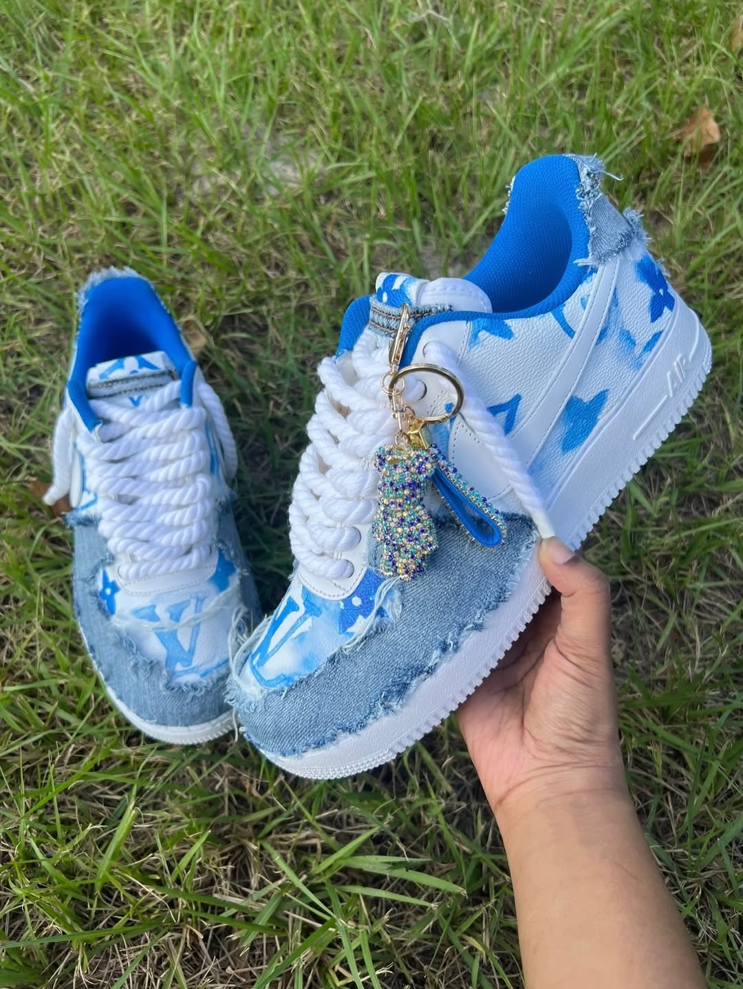 Hand Painted Blue Denim Custom Air Force 1 Sneakers-shecustomize