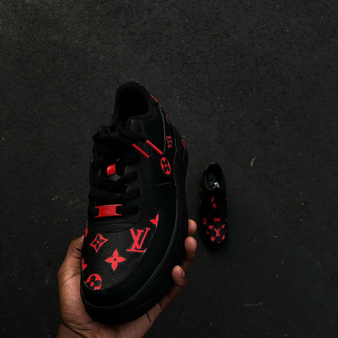 Hand Painted Black & Red Custom Air Force 1 Sneakers-shecustomize