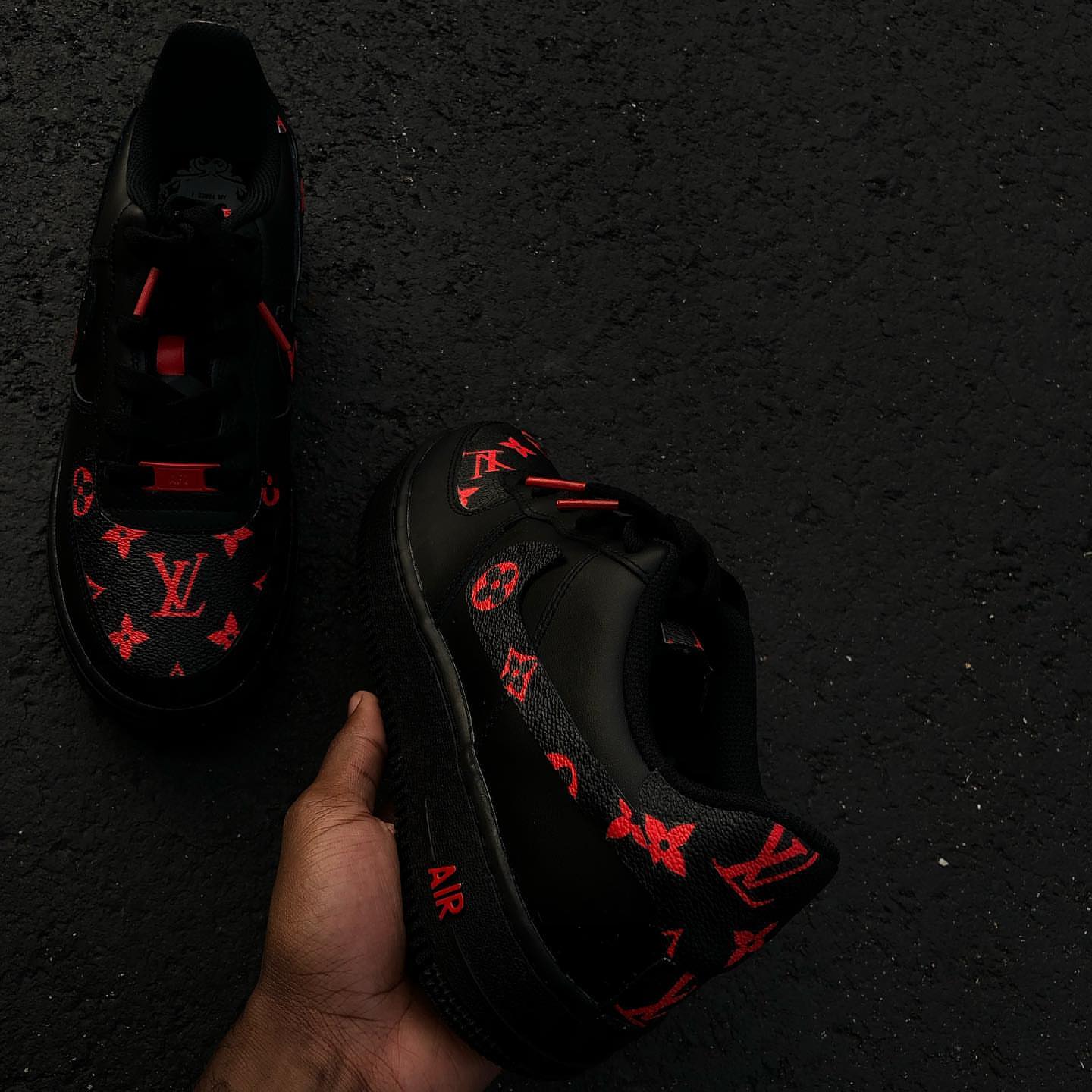 Hand Painted Black & Red Custom Air Force 1 Sneakers-shecustomize