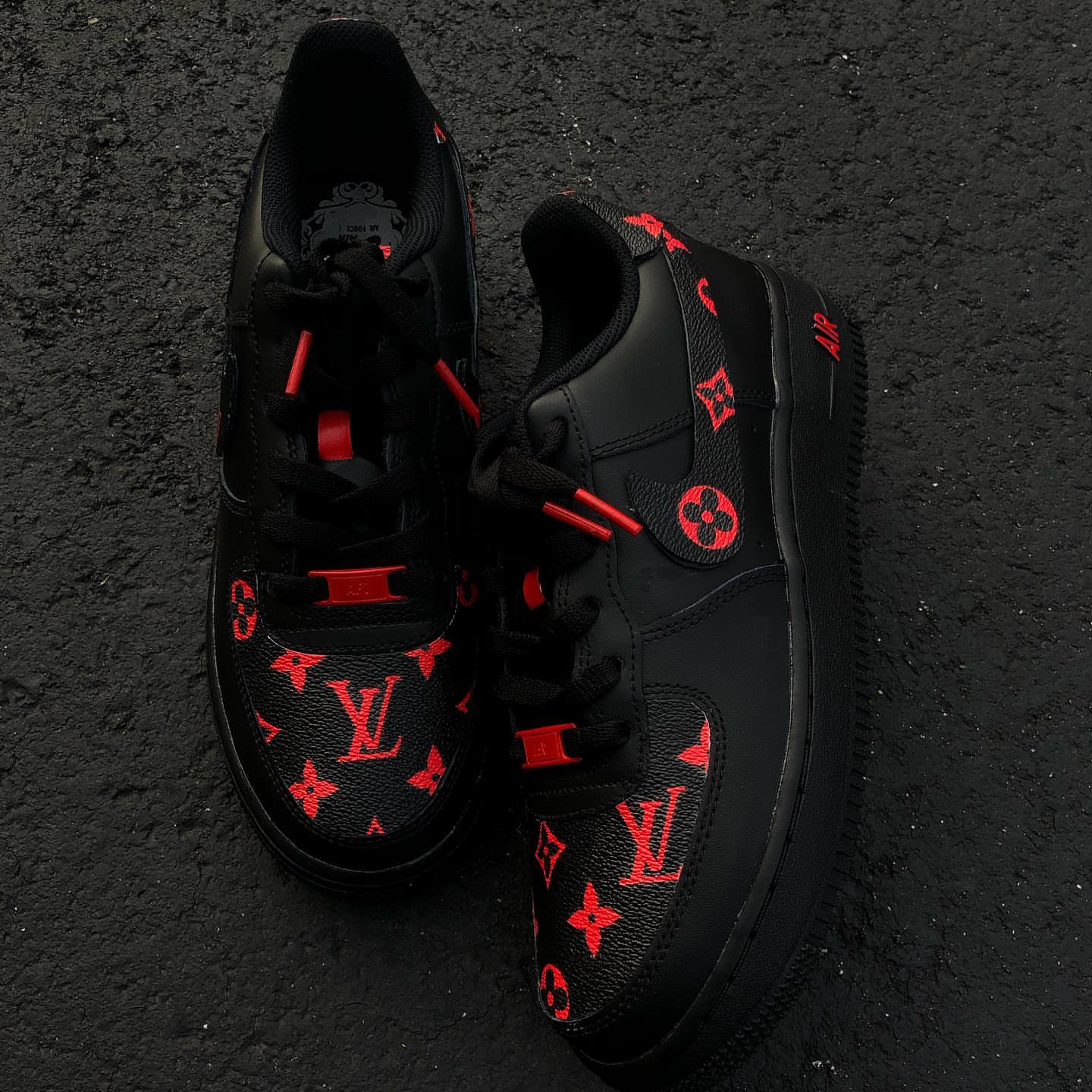Hand Painted Black & Red Custom Air Force 1 Sneakers-shecustomize