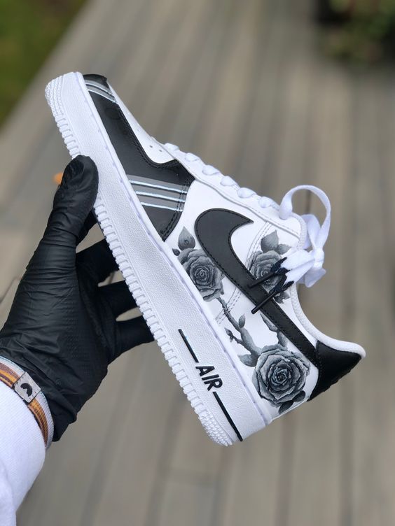 Hand Painted Grey Rose Custom Air Force 1 Sneakers-shecustomize