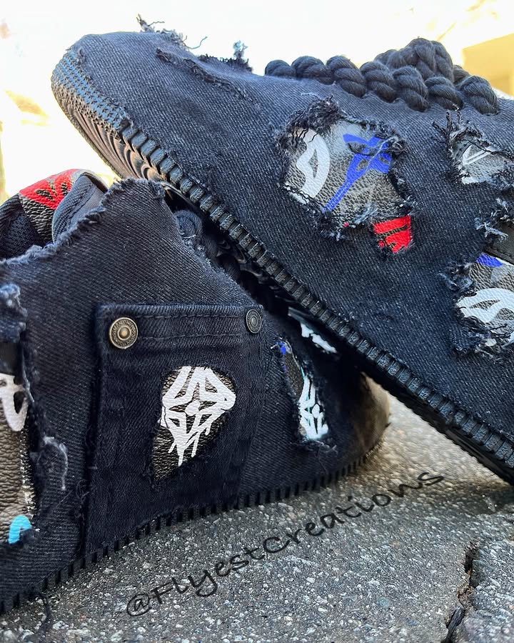 Hand Painted Distressed Black Custom Air Force 1-shecustomize