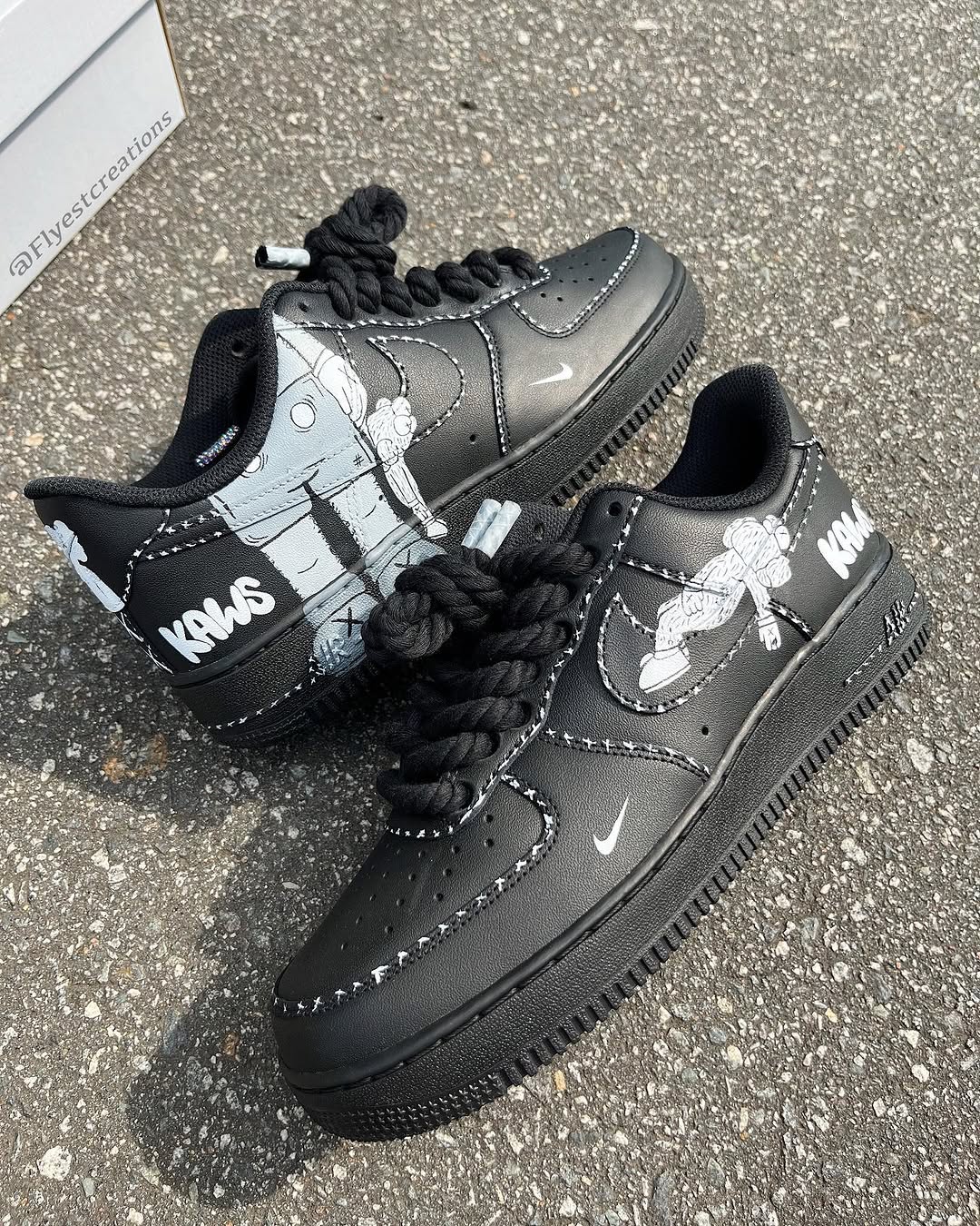 Hand Painted KAWS Custom Black Air Force 1 Sneakers-shecustomize
