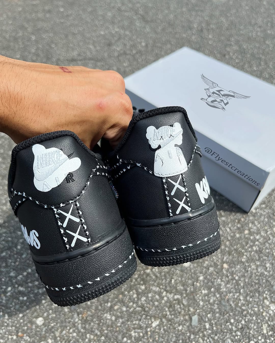 Hand Painted KAWS Custom Black Air Force 1 Sneakers-shecustomize