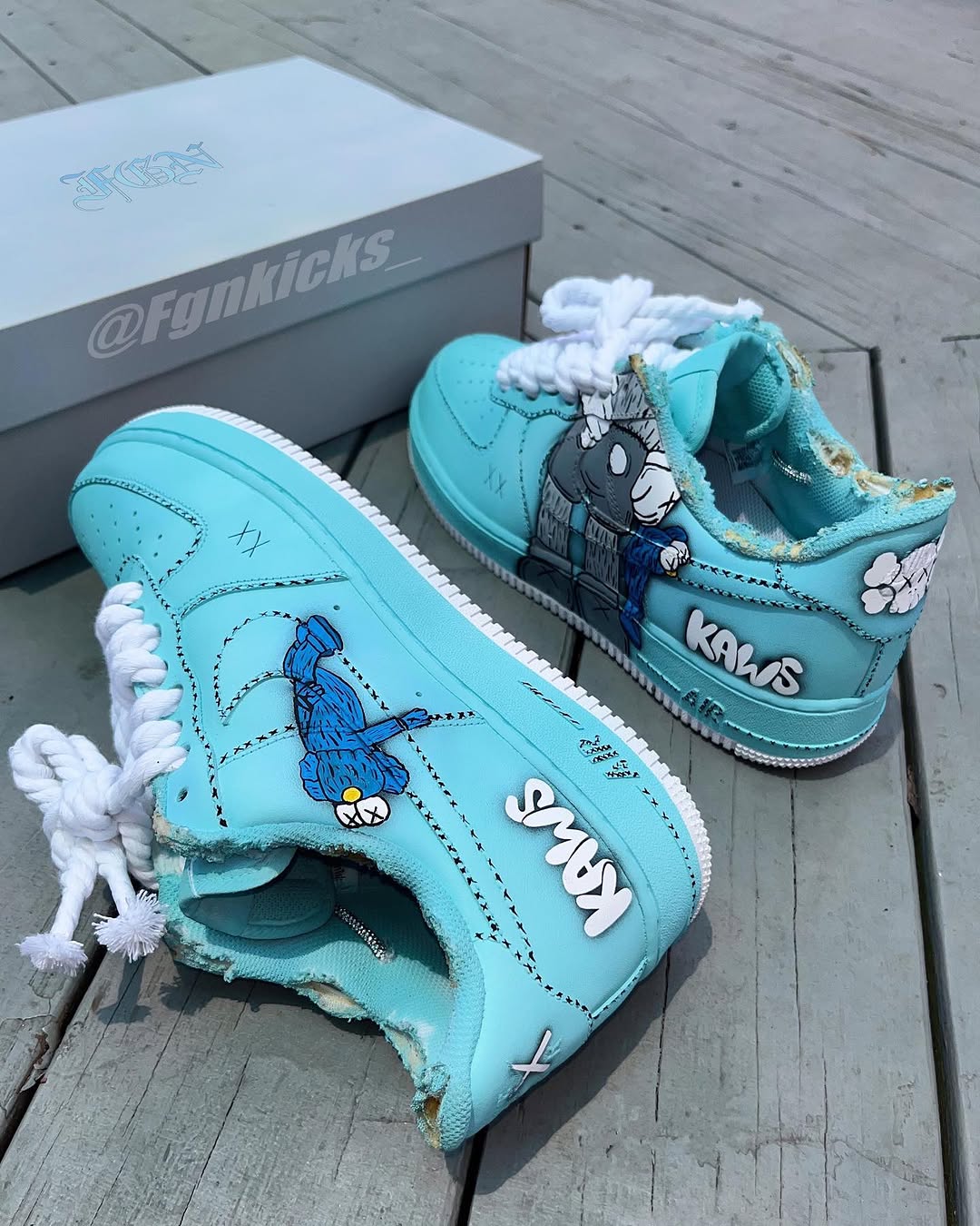 Hand Painted KAWS Turquoise Custom Air Force 1 Sneakers-shecustomize