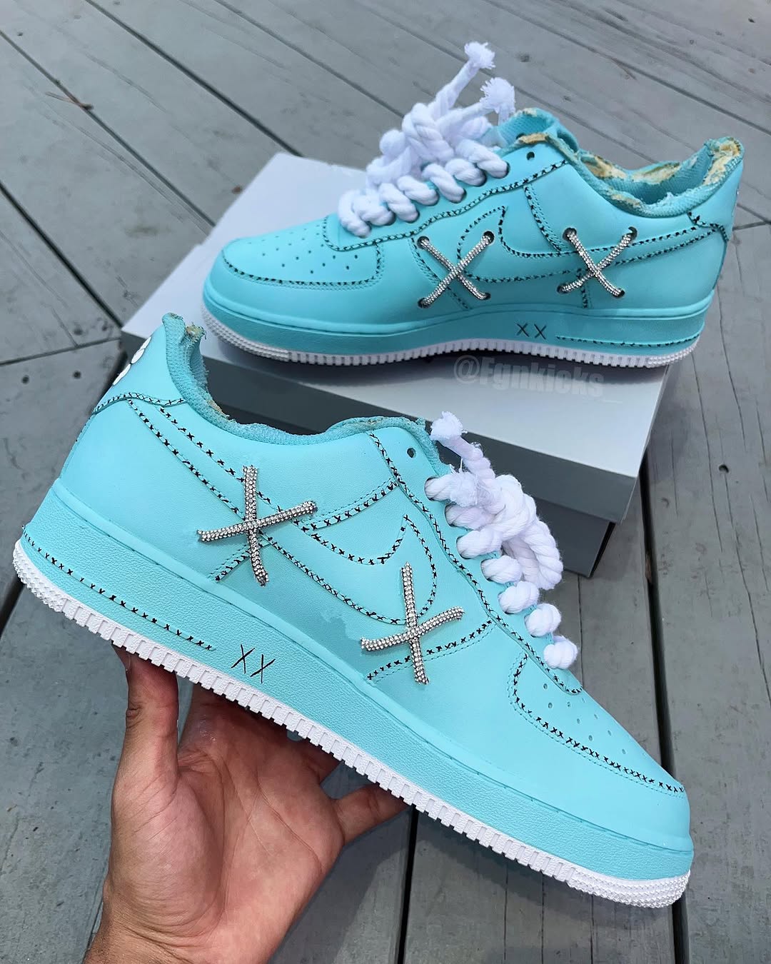 Hand Painted KAWS Turquoise Custom Air Force 1 Sneakers-shecustomize