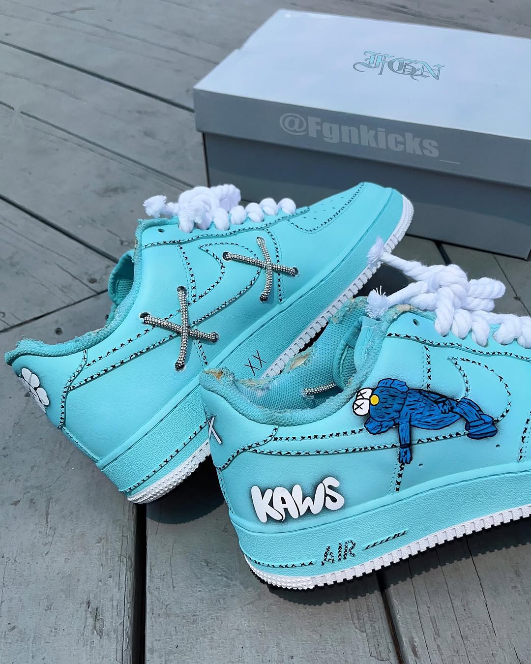 Hand Painted KAWS Turquoise Custom Air Force 1 Sneakers-shecustomize