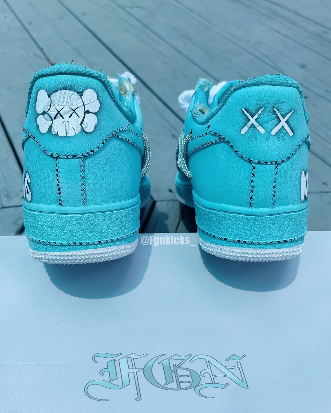 Hand Painted KAWS Turquoise Custom Air Force 1 Sneakers-shecustomize