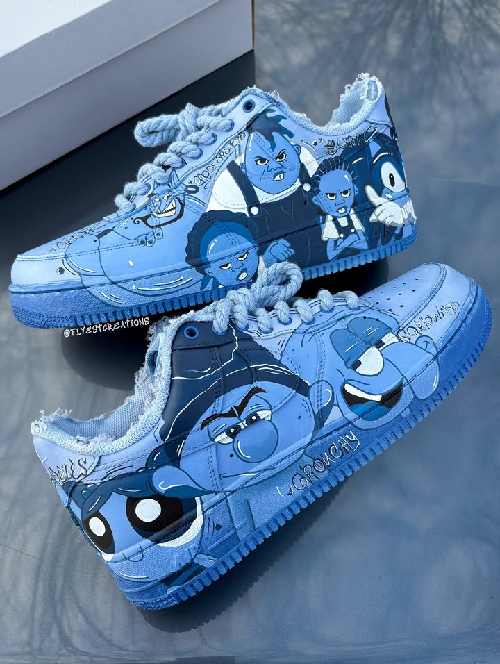 Hand Painted Blue Cartoon Custom Air Force 1 Sneakers-shecustomize