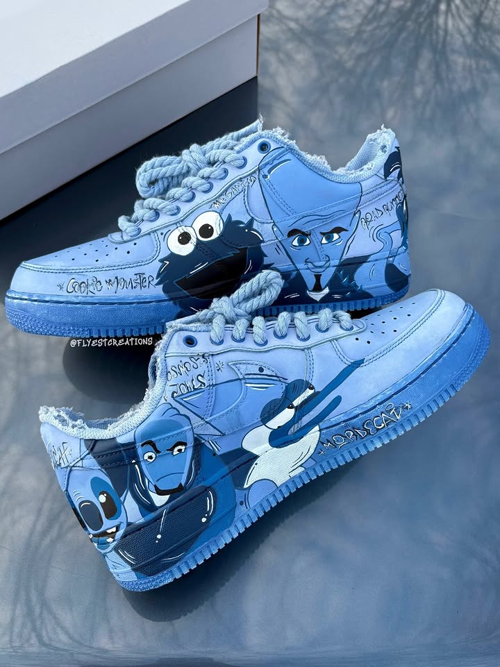 Hand Painted Blue Cartoon Custom Air Force 1 Sneakers-shecustomize