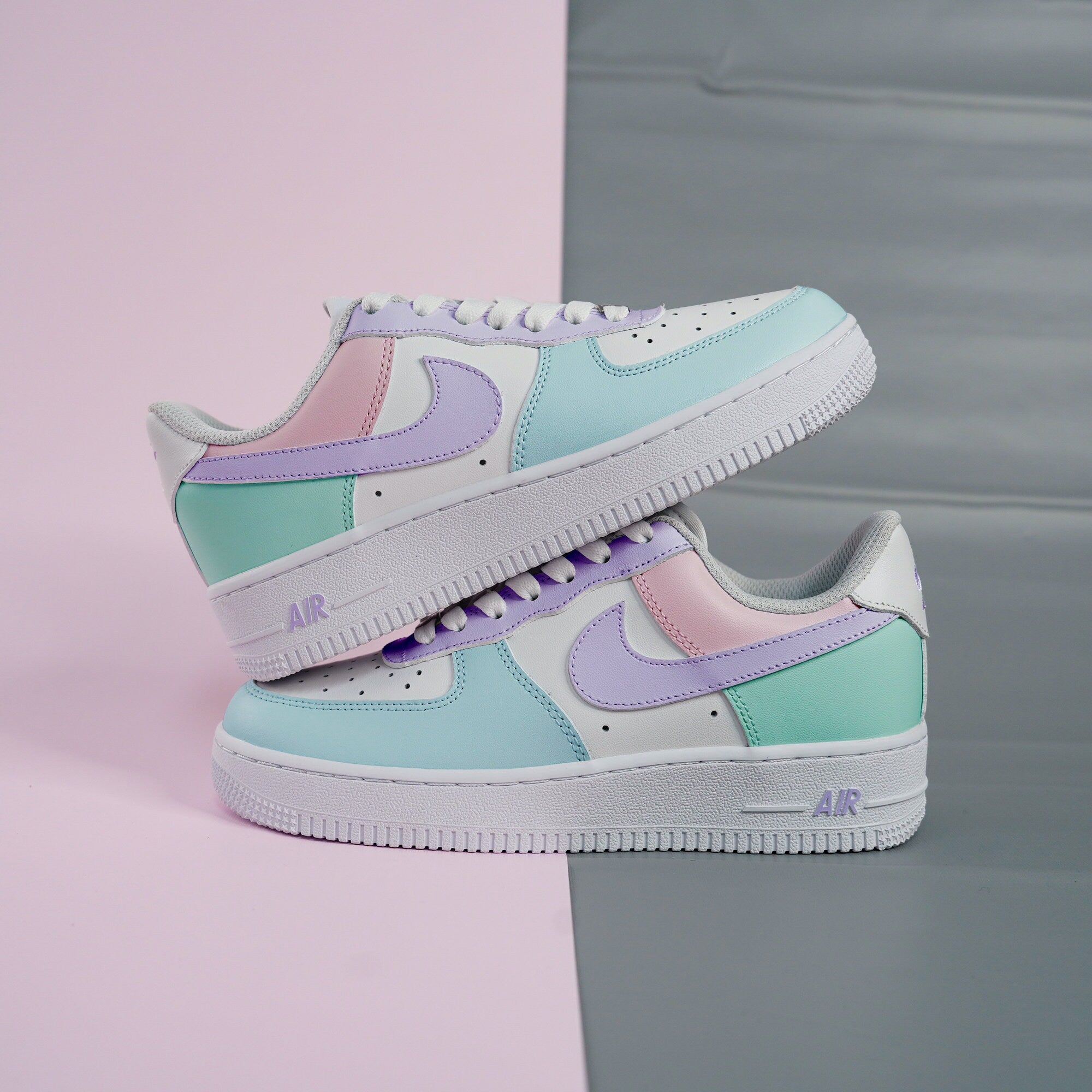 Pastel Blue Pink Purple Air Force 1s Custom Shoes Sneakers SHECUSTOMIZE