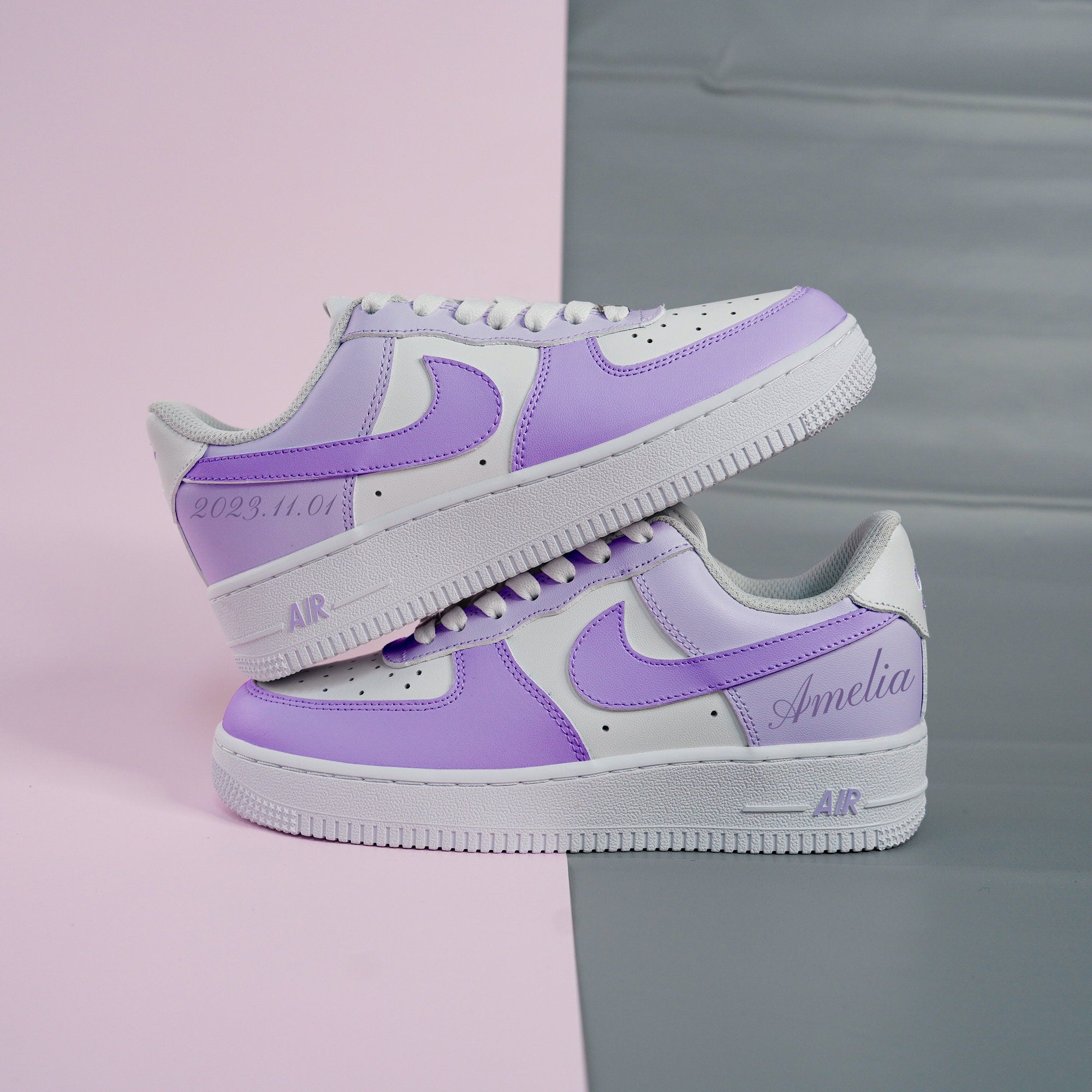 Light purple with Dark Purple Swoosh Air Force 1s Custom Shoes Sneakers-shecustomize