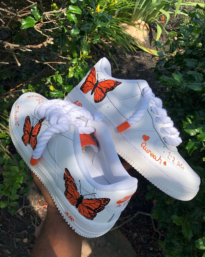 Custom Hand Painted Orange Butterfly Air Force 1 Sneakers-shecustomize