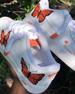 Custom Hand Painted Orange Butterfly Air Force 1 Sneakers-shecustomize