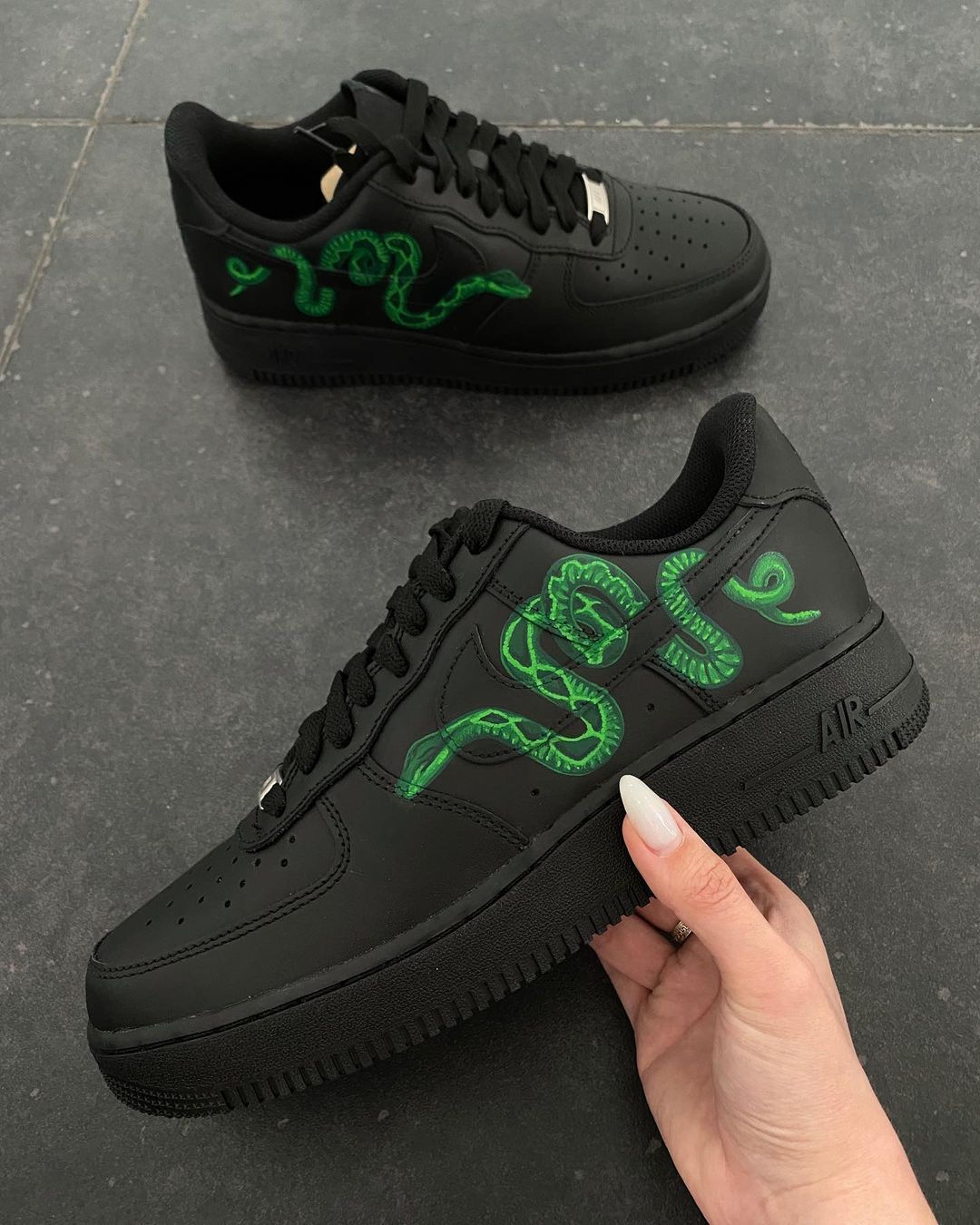 Hand Painted Green Snake Black Air Force 1 Custom Sneakers-shecustomize