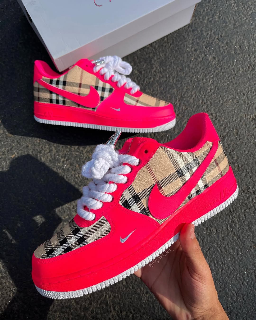 Hot Pink Plaid Hand Painted Custom Air Force 1 Sneakers-shecustomize