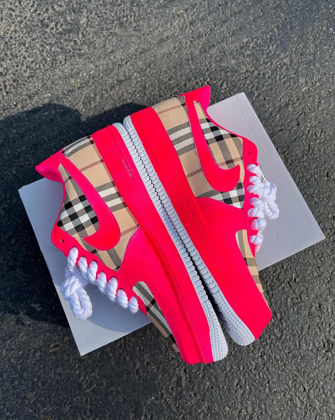 Hot Pink Plaid Hand Painted Custom Air Force 1 Sneakers-shecustomize