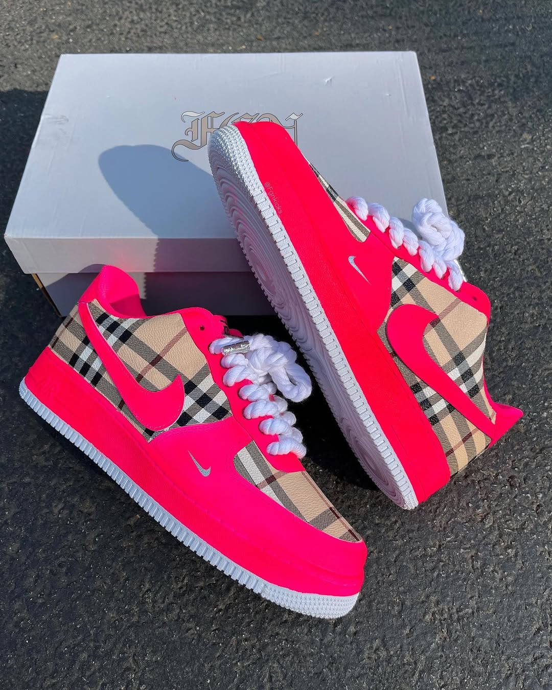 Hot Pink Plaid Hand Painted Custom Air Force 1 Sneakers-shecustomize