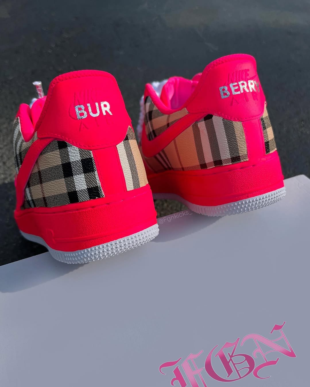 Hot Pink Plaid Hand Painted Custom Air Force 1 Sneakers-shecustomize