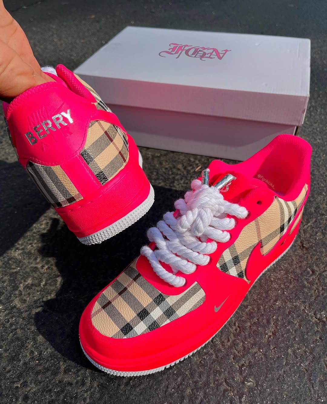 Hot Pink Plaid Hand Painted Custom Air Force 1 Sneakers-shecustomize