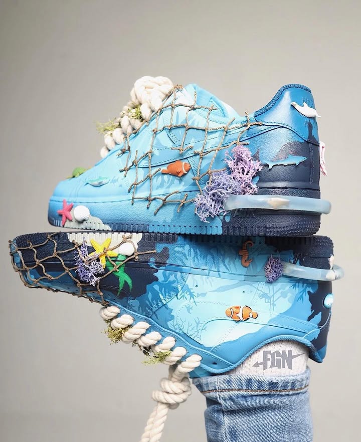 Hand Painted Ocean Theme Custom Air Force 1 Sneakers-shecustomize
