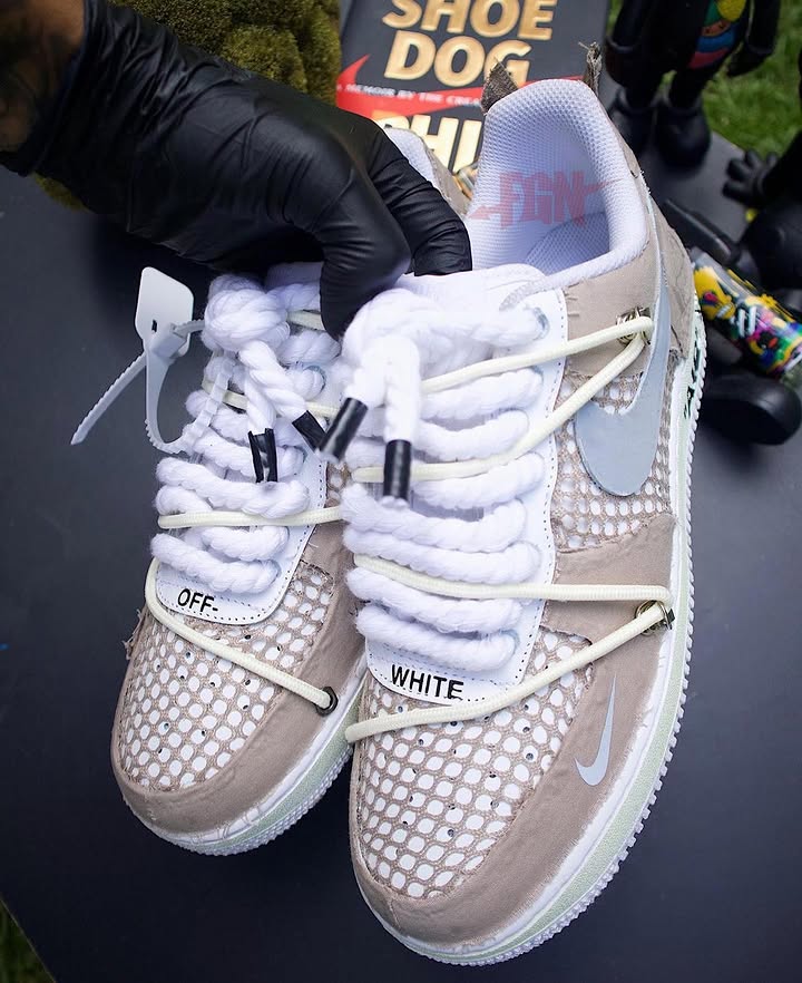 Hand Painted Custom Air Force 1 Beige Mesh Sneakers-shecustomize