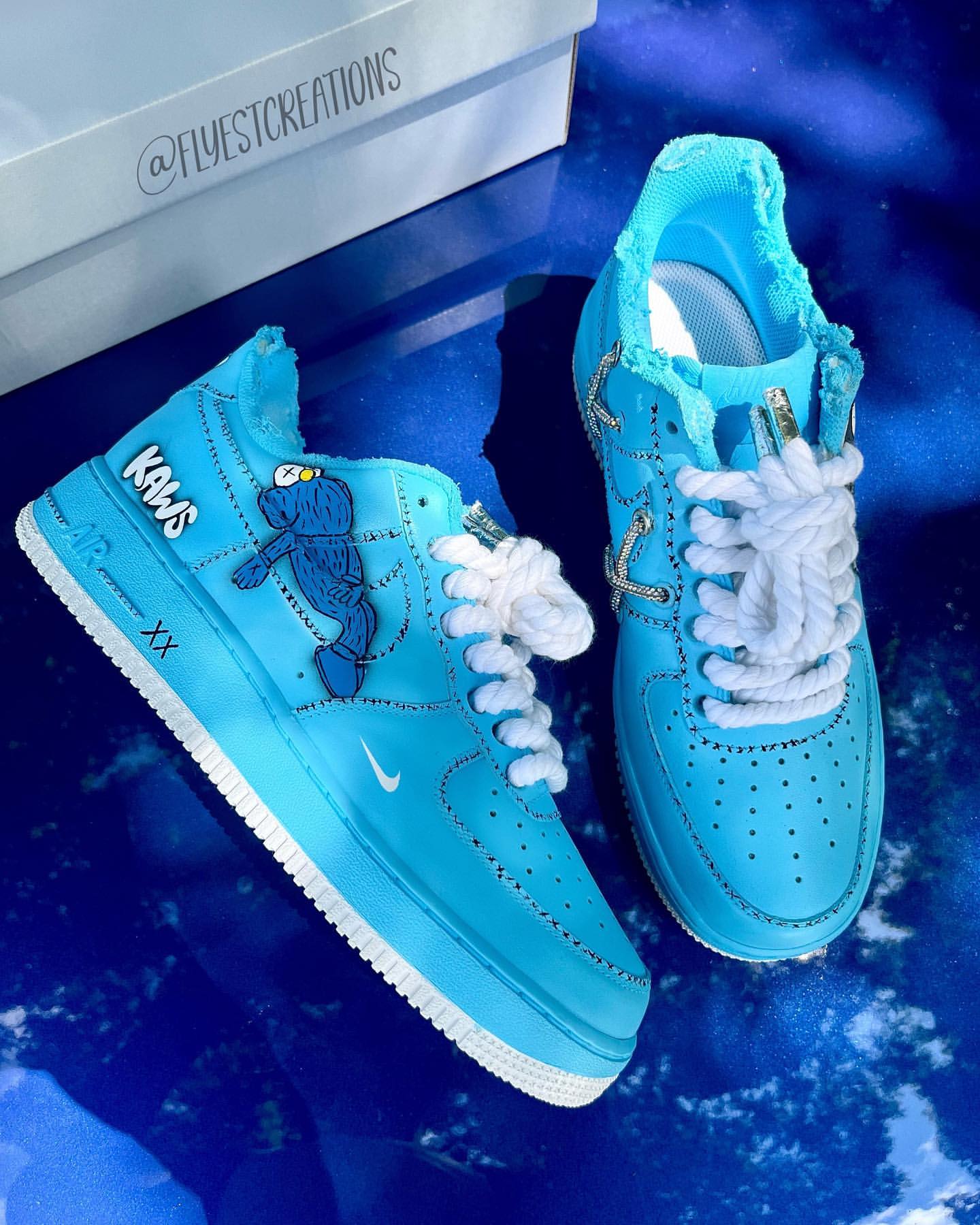 Hand Painted Blue KAWS Custom Air Force 1 Sneakers-shecustomize