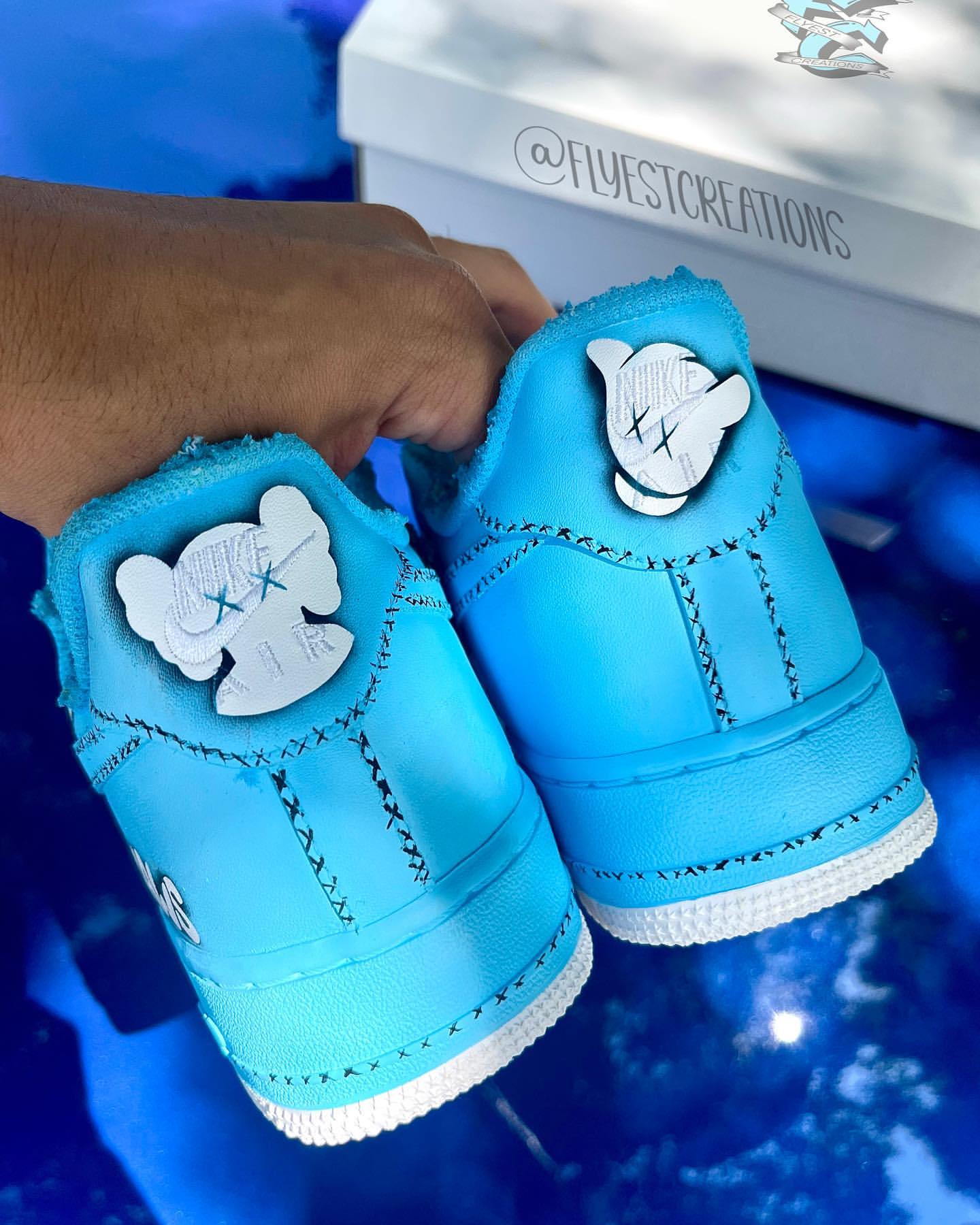 Hand Painted Blue KAWS Custom Air Force 1 Sneakers-shecustomize