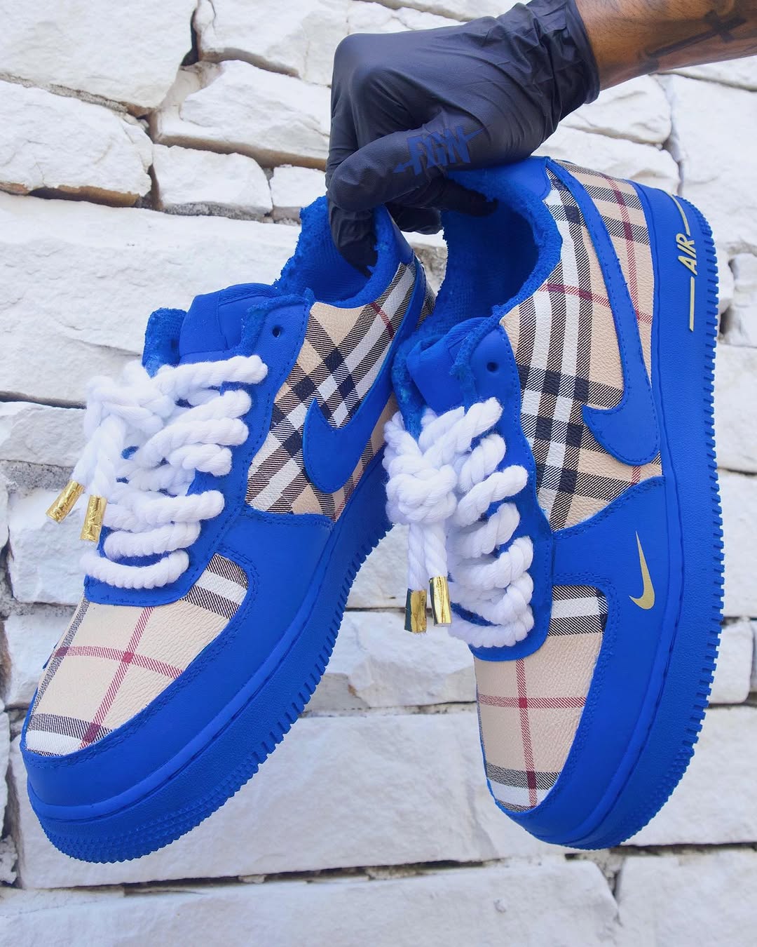 Hand Painted Blue Plaid Custom Air Force 1 Sneakers-shecustomize