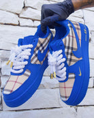 Hand Painted Blue Plaid Custom Air Force 1 Sneakers-shecustomize