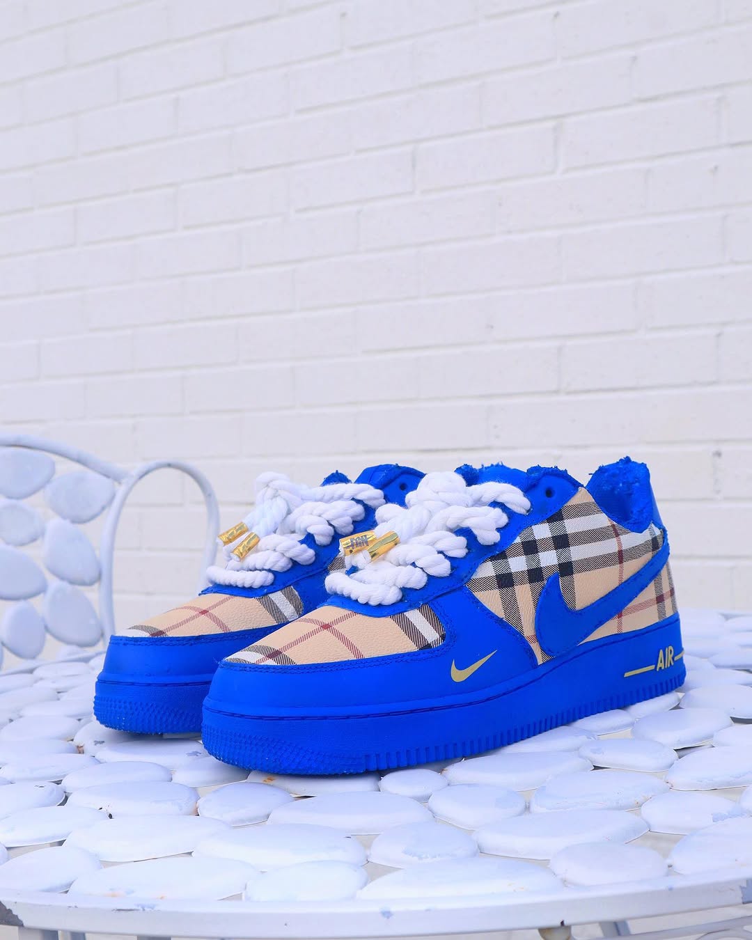Hand Painted Blue Plaid Custom Air Force 1 Sneakers-shecustomize