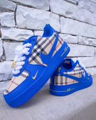 Hand Painted Blue Plaid Custom Air Force 1 Sneakers-shecustomize