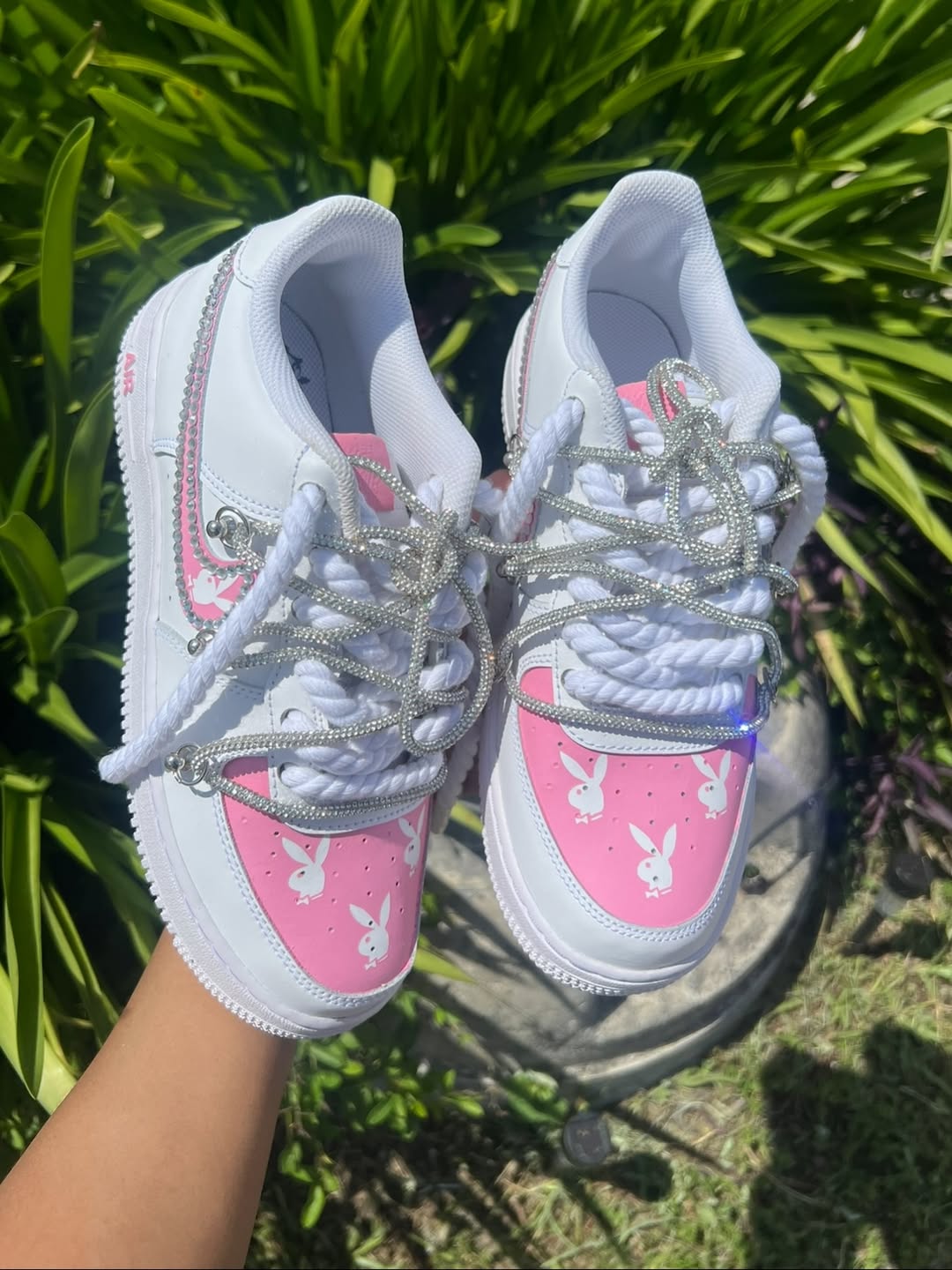 Hand Painted Pink Rhinestone Custom Air Force 1 Sneakers-shecustomize