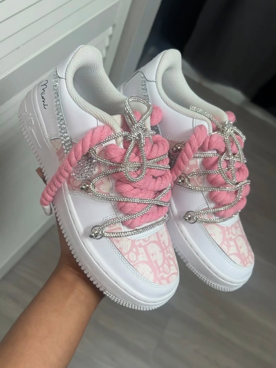 Hand Painted Pink Rhinestone Custom Air Force 1 Sneakers-shecustomize