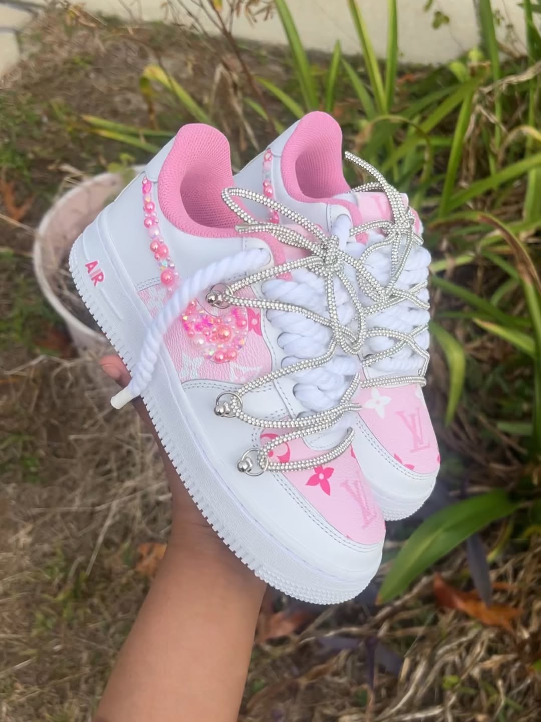 Hand Painted Pink Rhinestone Custom Air Force 1 Sneakers-shecustomize