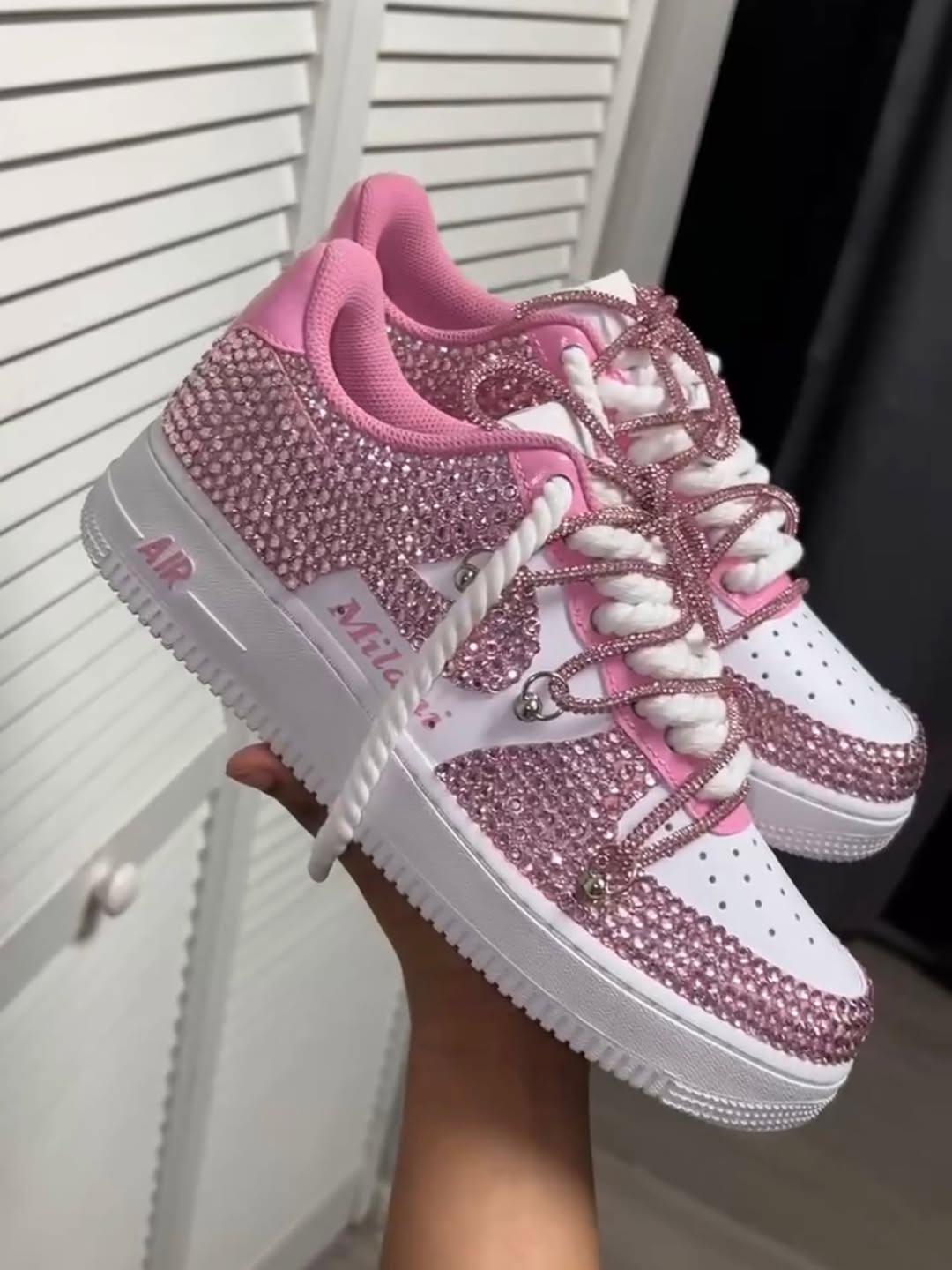Hand Painted Pink Rhinestone Custom Air Force 1 Sneakers-shecustomize