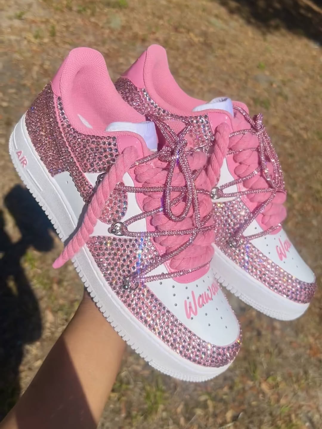 Hand Painted Pink Rhinestone Custom Air Force 1 Sneakers-shecustomize