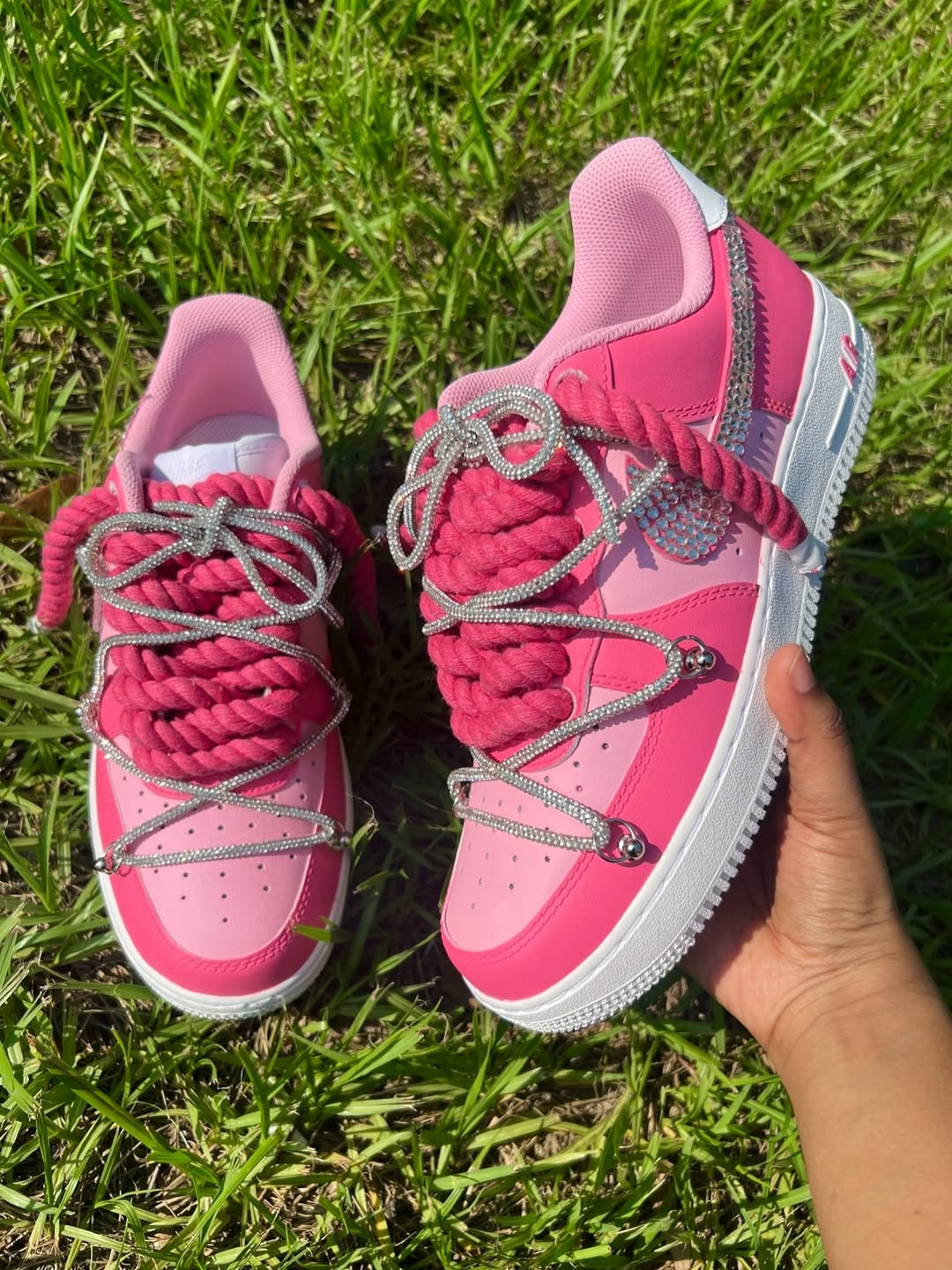 Hand Painted Pink Rhinestone Custom Air Force 1 Sneakers-shecustomize