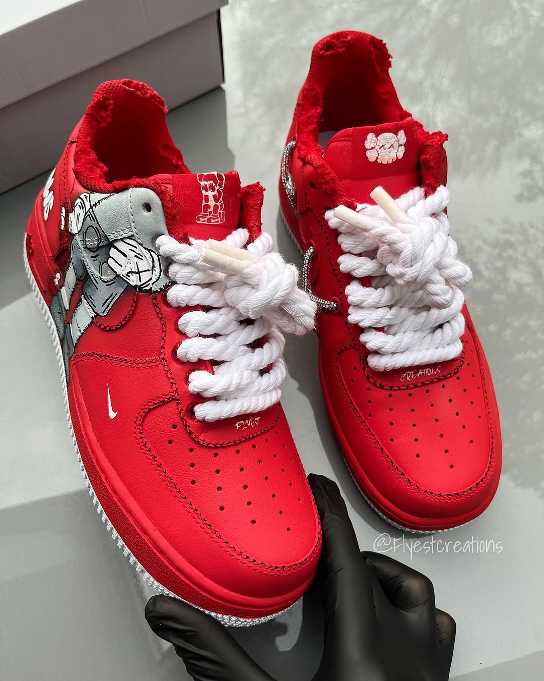 Custom Red Hand Painted KAWS Air Force 1 Sneakers-shecustomize