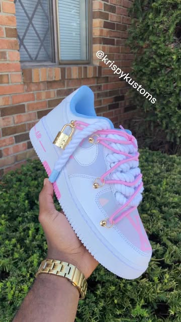 Hand Painted Pink Blue Custom Air Force 1 Sneakers-shecustomize